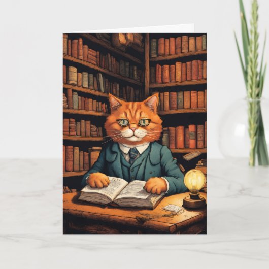 carte de vœux chat de bibliothèque #7 (Devant)