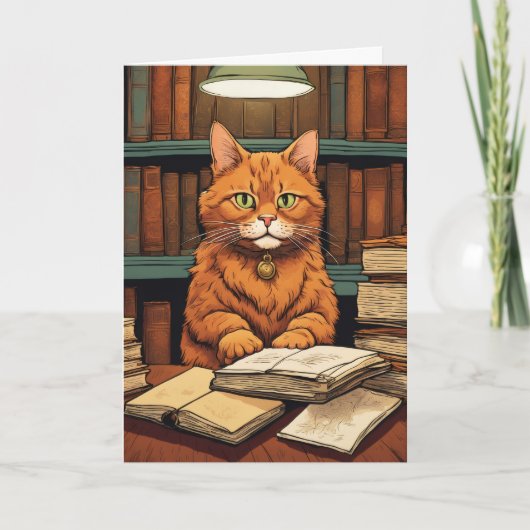carte de vœux chat de bibliothèque #8 (Devant)