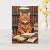 carte de vœux chat de bibliothèque #8 (Fleur jaune)