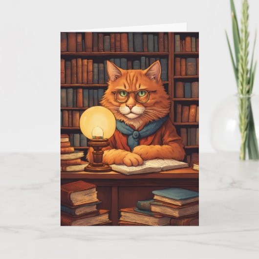 carte de vœux chat de bibliothèque #9 (Devant)