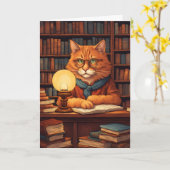 carte de vœux chat de bibliothèque #9 (Fleur jaune)