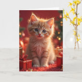 CARTE DE VOEUX CHAT DE NOËL GINGER (Fleur jaune)