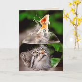 carte de voeux chat et poisson rouge (Fleur jaune)