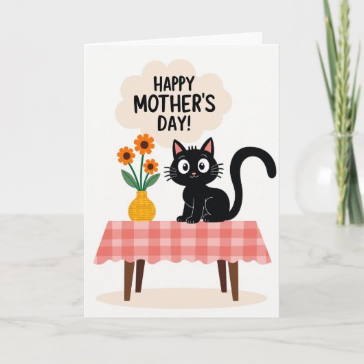 Carte de vœux Chat Gingham Fleurs (Devant)