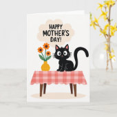 Carte de vœux Chat Gingham Fleurs (Fleur jaune)