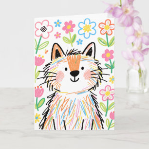 Carte de vœux Chat Gribouillis Blanc