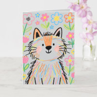 Carte de vœux Chat Griffonnage Gris