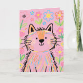 Carte de vœux Chat Griffonnage Rose (Devant)