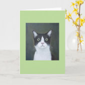Carte de vœux Chat Inquiet (Fleur jaune)