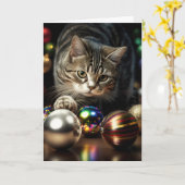 Carte de vœux CHAT MIGNON DE NOËL (Fleur jaune)