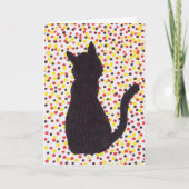 Carte de voeux - Chat noir contre points colorés (Devant)