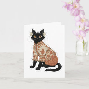 Carte de vœux chat noir floral terracotta