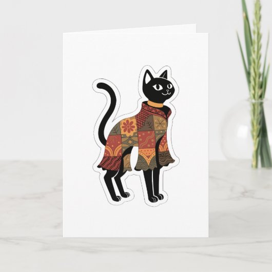 Carte de vœux chat noir patchwork Boho (Devant)
