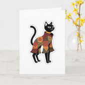 Carte de vœux chat noir patchwork Boho (Fleur jaune)