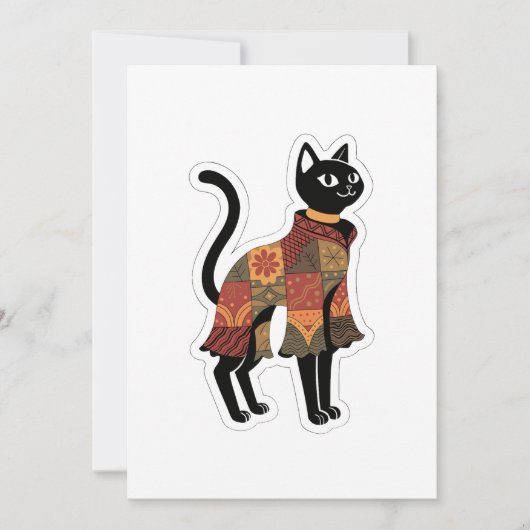 Carte de vœux chat noir patchwork Boho (Devant)