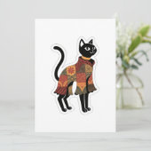 Carte de vœux chat noir patchwork Boho (Debout devant)