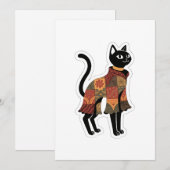 Carte de vœux chat noir patchwork Boho (Devant / Derrière)