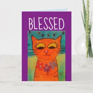 CARTE DE VŒUX CHAT ORANGE ART BÉNI