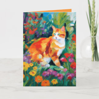 Carte de vœux Chat parmi les fleurs