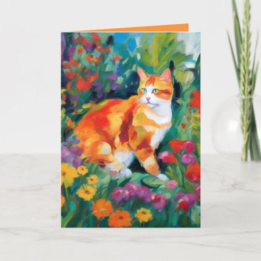 Carte de vœux Chat parmi les fleurs (Devant)