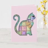 carte de vœux chat patchwork (Fleur jaune)
