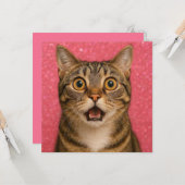 Carte de vœux chat surpris. (Devant/Arrière en situation)