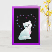 carte de voeux chaton et papillons (Fleur jaune)