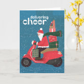 Carte de voeux Cheer Père Noël Scooter (Fleur jaune)