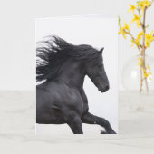 Carte de voeux Cheval Black Friesian Runs (Fleur jaune)