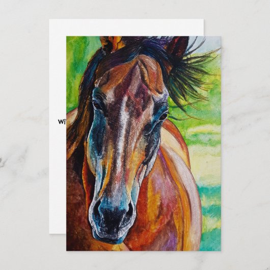 Carte de vœux Cheval de Feu Sauvage (Devant / Derrière)