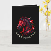 Carte de vœux Cheval Rouge BlazeForge (Fleur jaune)