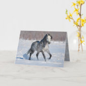 Carte de voeux Cheval - Stallion gris neigeux appl (Fleur jaune)