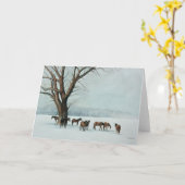 Carte de voeux "Chevaux en neige" Animal Art (Fleur jaune)