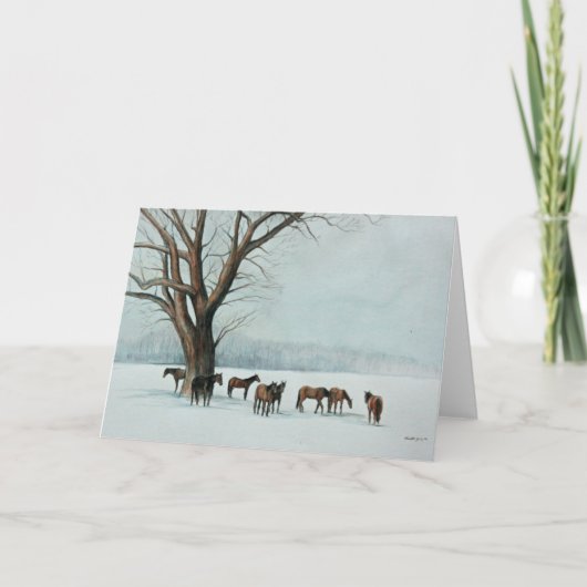Carte de voeux "Chevaux en neige" Animal Art (Devant)