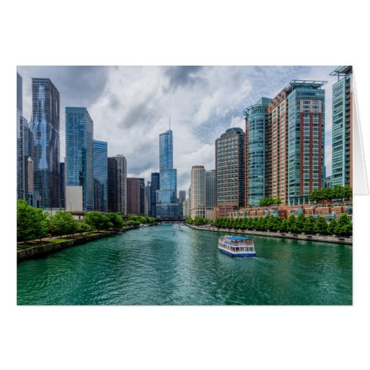 Carte de voeux Chicago River et Trump Tower (Devant horizontal)