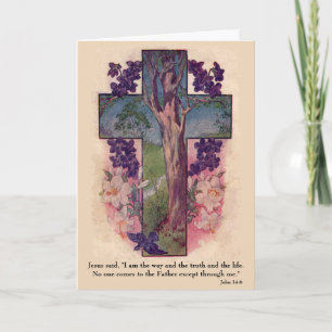 Carte de vœux chrétienne Cross and Tree Jean:14:6