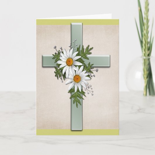 Carte de voeux chrétienne Cross w Daisy Flowers (Devant)