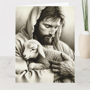 Carte de vœux chrétienne JESUS Bon Berger Vierge
