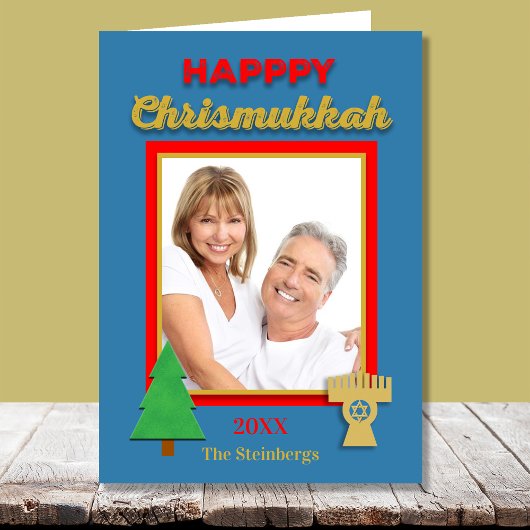 Carte de vœux Chrismukkah avec arbre et menorah