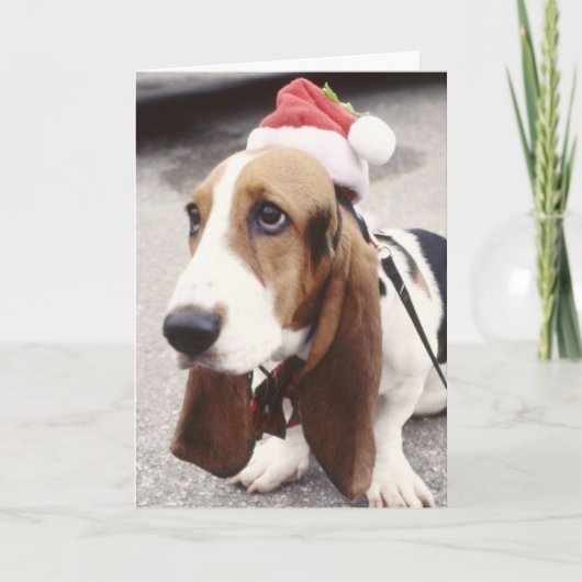 Carte de voeux Christmas Basset Hound à Santa Hat (Devant)