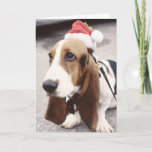 Carte de voeux Christmas Basset Hound à Santa Hat<br><div class="desc">Sweet Basset hound avec un casquette Père Noël allumé.</div>