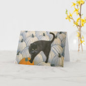 Carte de vœux citrouille chat noir (Fleur jaune)