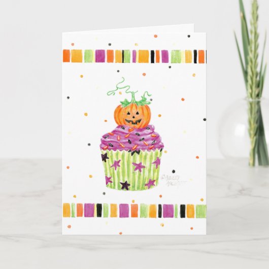 Carte de voeux citrouille Cupcake Halloween (Devant)