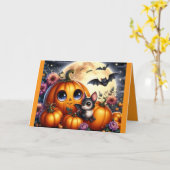 Carte De Voeux Citrouilles Et Bateaux D'Halloween (Fleur jaune)