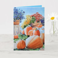 Carte de vœux citrouilles et chrysanthèmes, Art d'