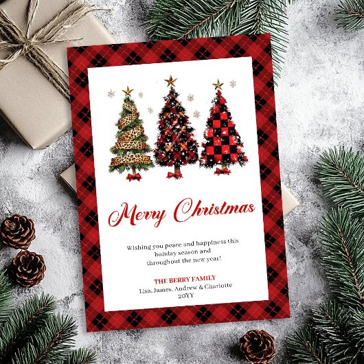 Carte de vœux classique arbre de Noël léopard or r