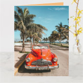 Carte de voeux CLASSIQUE ROUGE VOITURE ANNIVERSAIR (Fleur jaune)