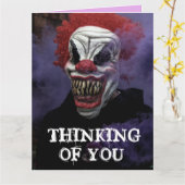 Carte de vœux CLOWN MÉCHANT EFFRAYANT qui pense à  (Fleur jaune)