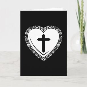Carte de vœux Cœur & Croix Gothique (Noir & Blanc)