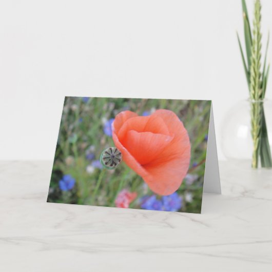 Carte de voeux Coeur de fleur de pavot, modifiable (Devant)